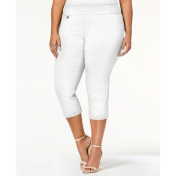 Alfani Plus Size Tummy-Control Capri Pants, Bright White - Picture 1 of 10